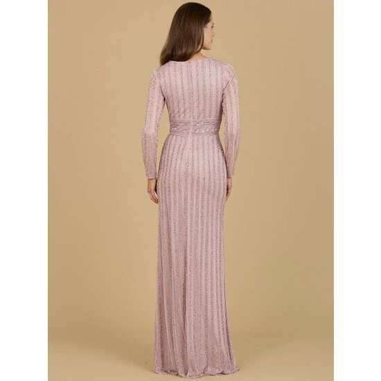 Lara Long Sleeve V-Neck Beaded Gown Dresses Dusty Rose - Image 2