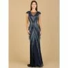 Lara Beaded Fringe V-Neckline Dress With Cap Sleeves Dresses Navy