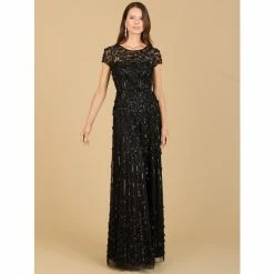 Lara 3D Floral Embellished Cap Sleeve Gown Dresses Black