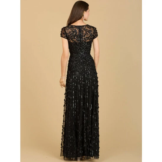Lara 3D Floral Embellished Cap Sleeve Gown Dresses Black - Image 2