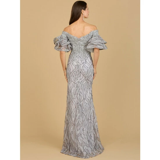 Lara Off Shoulder Mermaid Beaded Gown With Tiered Sleeves Dresses Rose Gold - Image 2