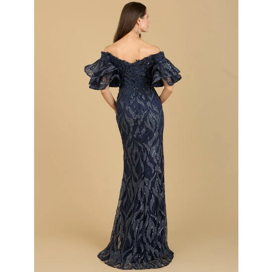 Lara Off Shoulder Mermaid Beaded Gown With Tiered Sleeves Dresses Rose Gold - Image 3