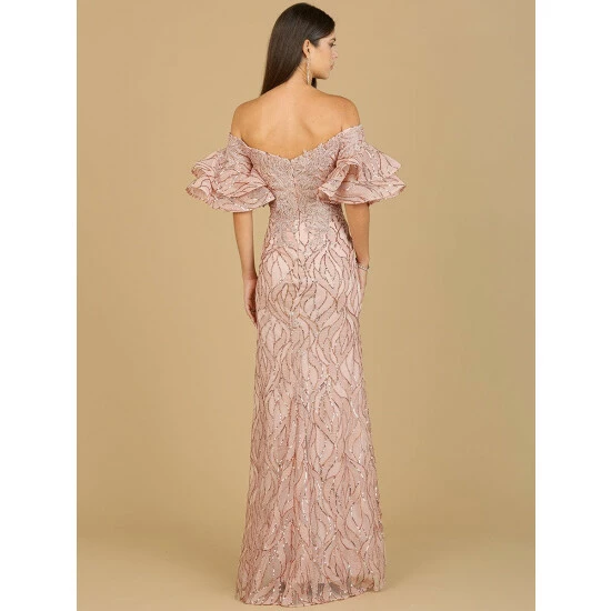 Lara Off Shoulder Mermaid Beaded Gown With Tiered Sleeves Dresses Rose Gold - Image 4