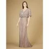 Lara 29207 - Cape Sleeve V-Neck Gown With Geometric Beading Dresses Olive