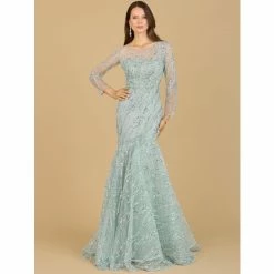 Lara Long Sleeve Mermaid Beaded Gown Dresses Rose