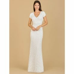 Lara Beaded V-Neckline Dress With Cap Sleeves - Ivory Dresses