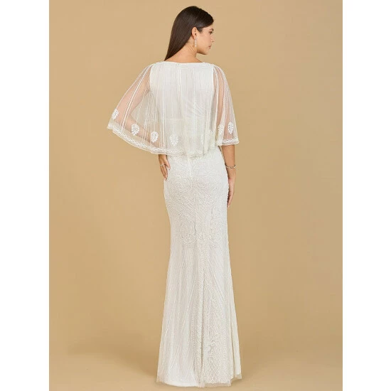 Lara Cape Sleeve V-Neck Beaded Gown - Ivory Dresses - Image 2
