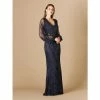 Lara Long Flutter Sleeves Beaded Dress Dresses Navy
