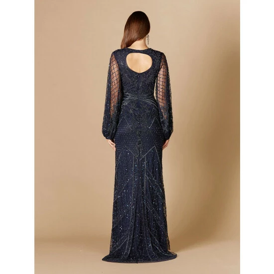 Lara Long Flutter Sleeves Beaded Dress Dresses Navy - Image 2