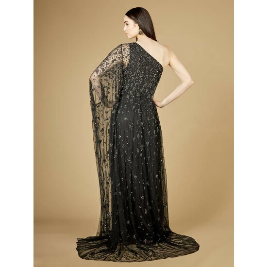 Lara One Shoulder Cape Sleeve Gown Dresses Black - Image 2