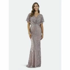 Lara 29673 - Cape Sleeve Mermaid Gown Dresses Dusty Purple