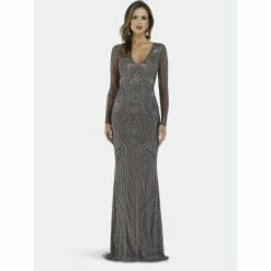 Lara 29615 - Long Sleeve Beaded Dress Dresses Grey