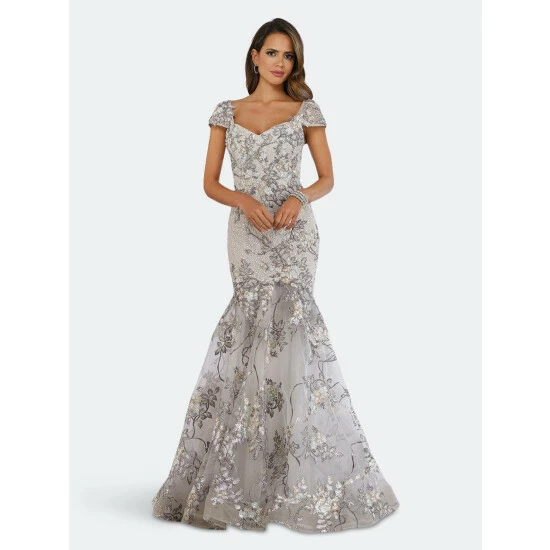 Lara 29642 - Cap Sleeve Mermaid Gown Dresses Grey