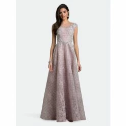 Lara 29927 Lace Ballgown With Illusion Neckline Dresses Dusty Purple