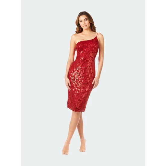 Lara One Shoulder Midi Cocktail Dress Dresses Black