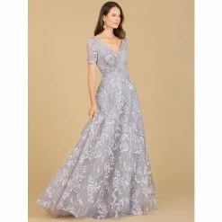 Lara Short Sleeve Lace A-Line Dress With V-Neckline Dresses Stone