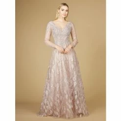 Lara 29212 - Long Sleeve V-Neck Ballgown Dresses Red