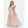 Lara 29475 - Lace Ballgown With Feather Cap Sleeves Dresses Blush