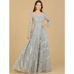Lara Long Sleeve Illusion Neck Gown Dresses Silver Sage