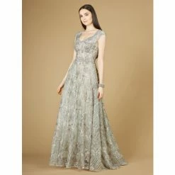 Lara Cap Sleeve V-Neck Lace A-line Gown Dresses Slate